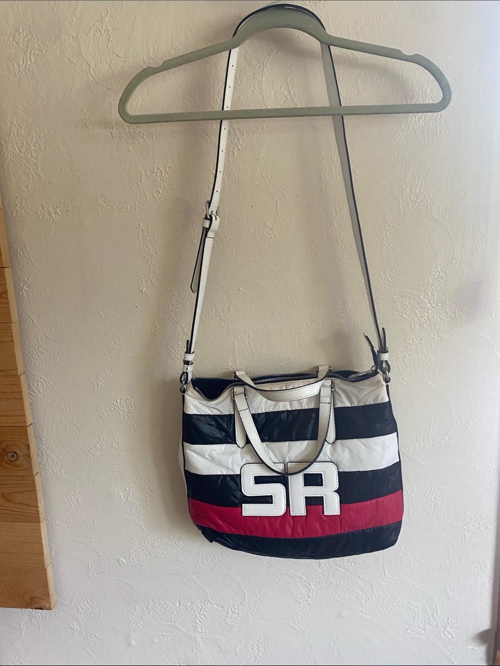Sonia Rykiel Striped Quilted Shoulder Bag in White, Black & Red